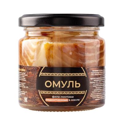 Омуль филе-ломтики, подкопченные, в масле, 190 гр.