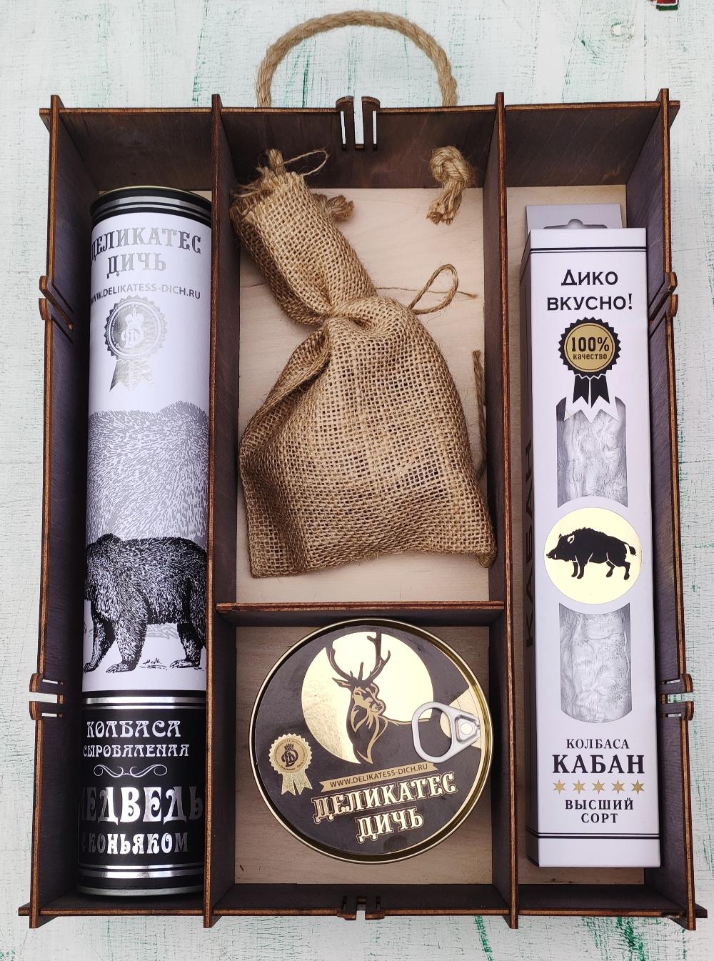 Подарочный набор из дичи "Посылка из леса" в деревянном коробе