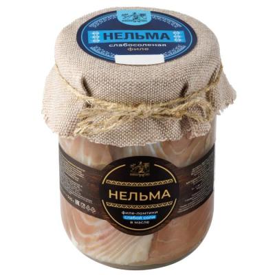 Нельма филе-ломтики, слабой соли, в масле, 500 гр.
